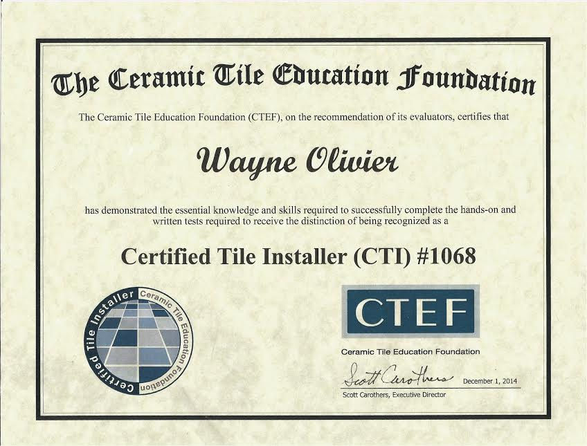 Certified Tile Installer